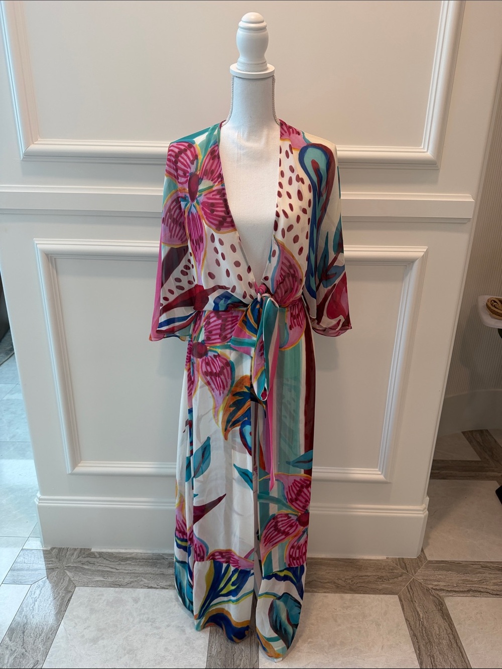 PatBO Floral & Abstract Print Maxi Swim Coverup - Pink, Teal, Blue, White